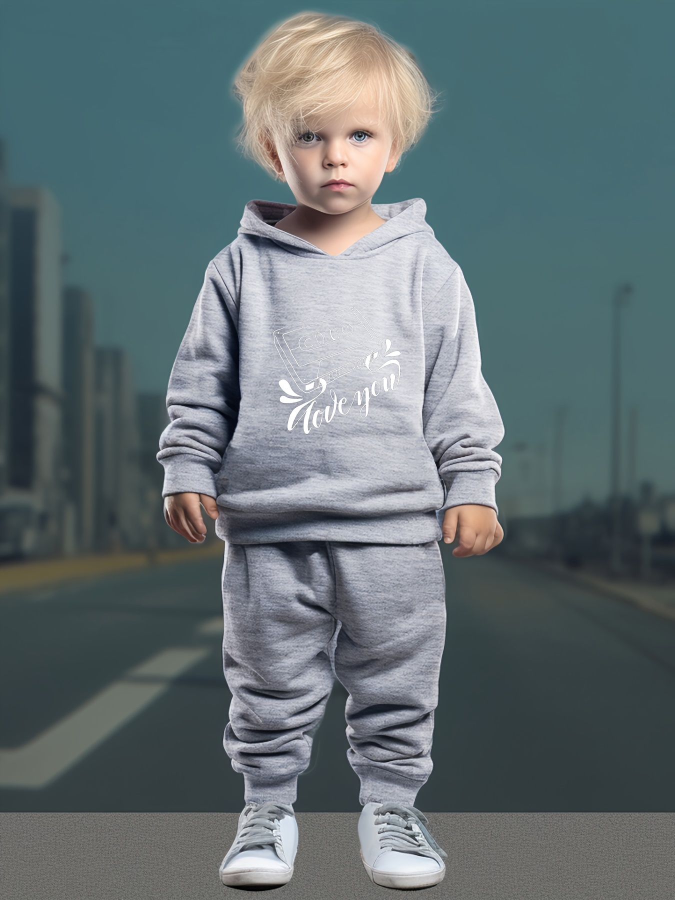 Grey Taped Hoodie And Pant Tracksuit Set