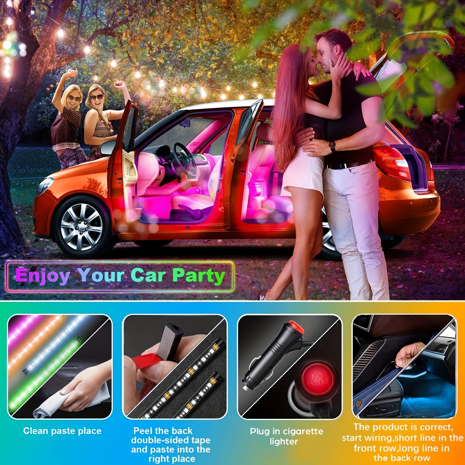 Upgrade Your Car with 4Pcs 48 LEDs RGB Interior Lights - App Control, DIY  Music Mode & Car Charger!