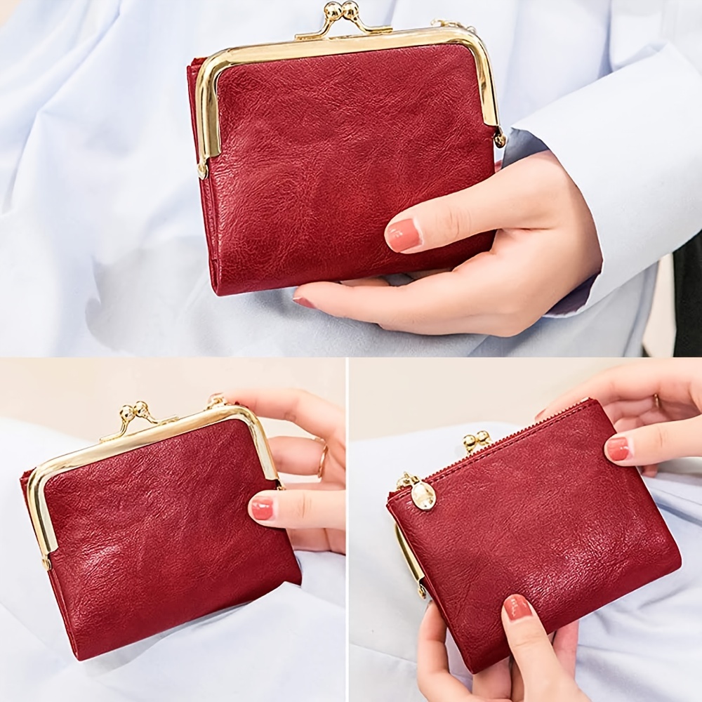 Genuine Leather Clutch Wallet Women's Purse Ladies Clutch Bag Credit Card  Holder Wallet with Kiss Lock and Zipper Coin Pocket
