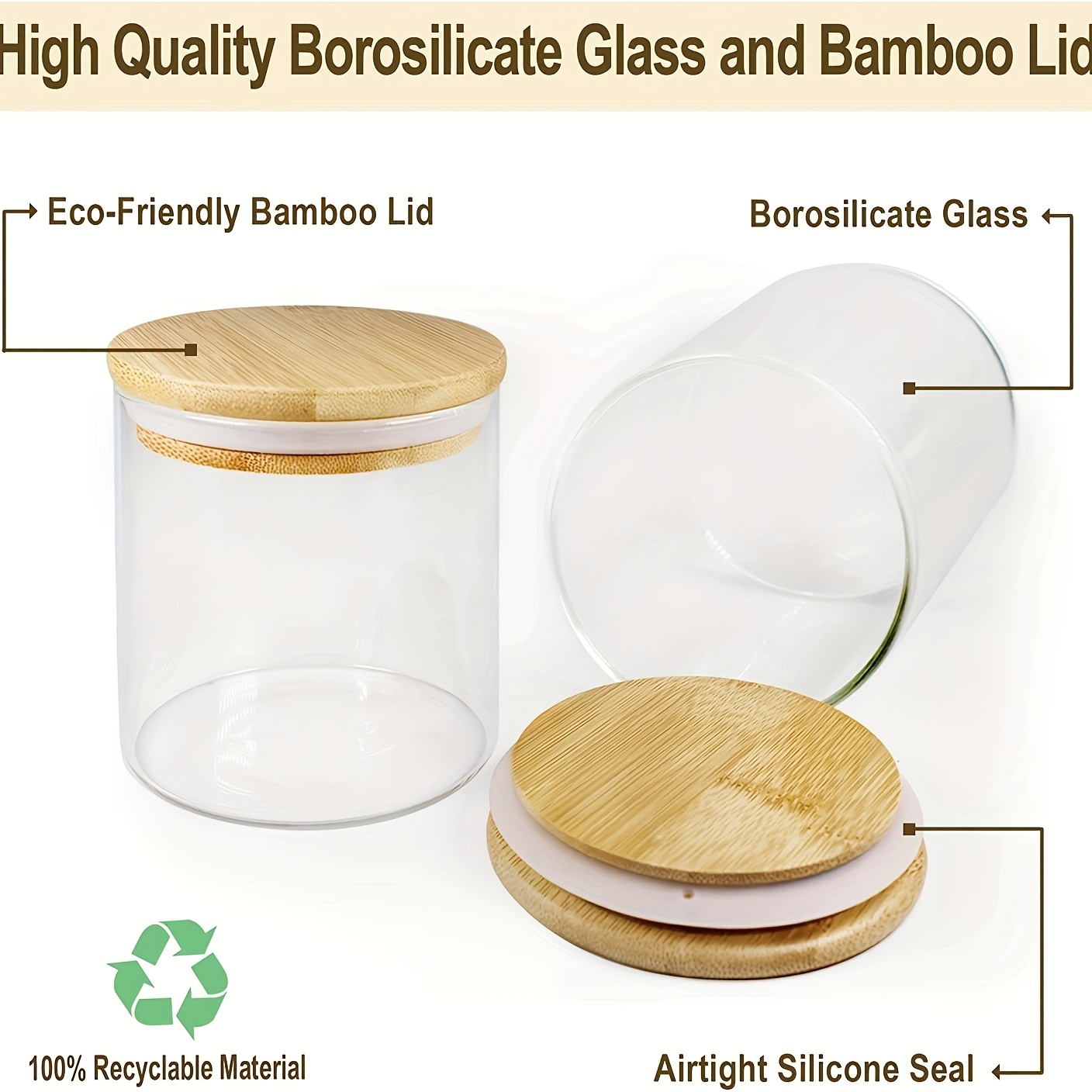 5 Square Canisters, Glass Kitchen Canister with Airtight Bamboo Lid, Glass  Storage Jars for Kitchen, Bathroom and Pantry Organization Ideal for Flour