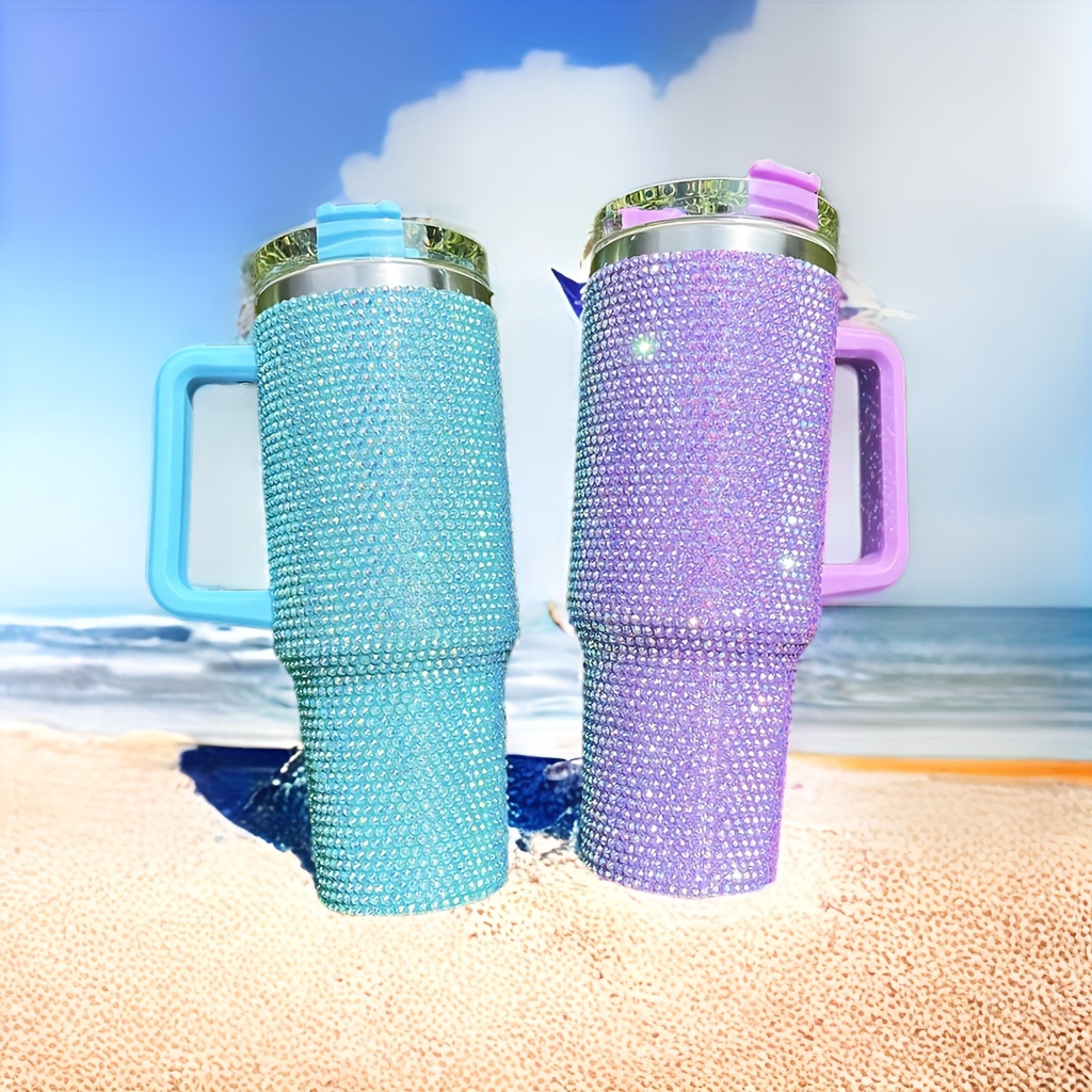 Shiny Studded Tumbler With Lid And Straw Water Bottle - Temu