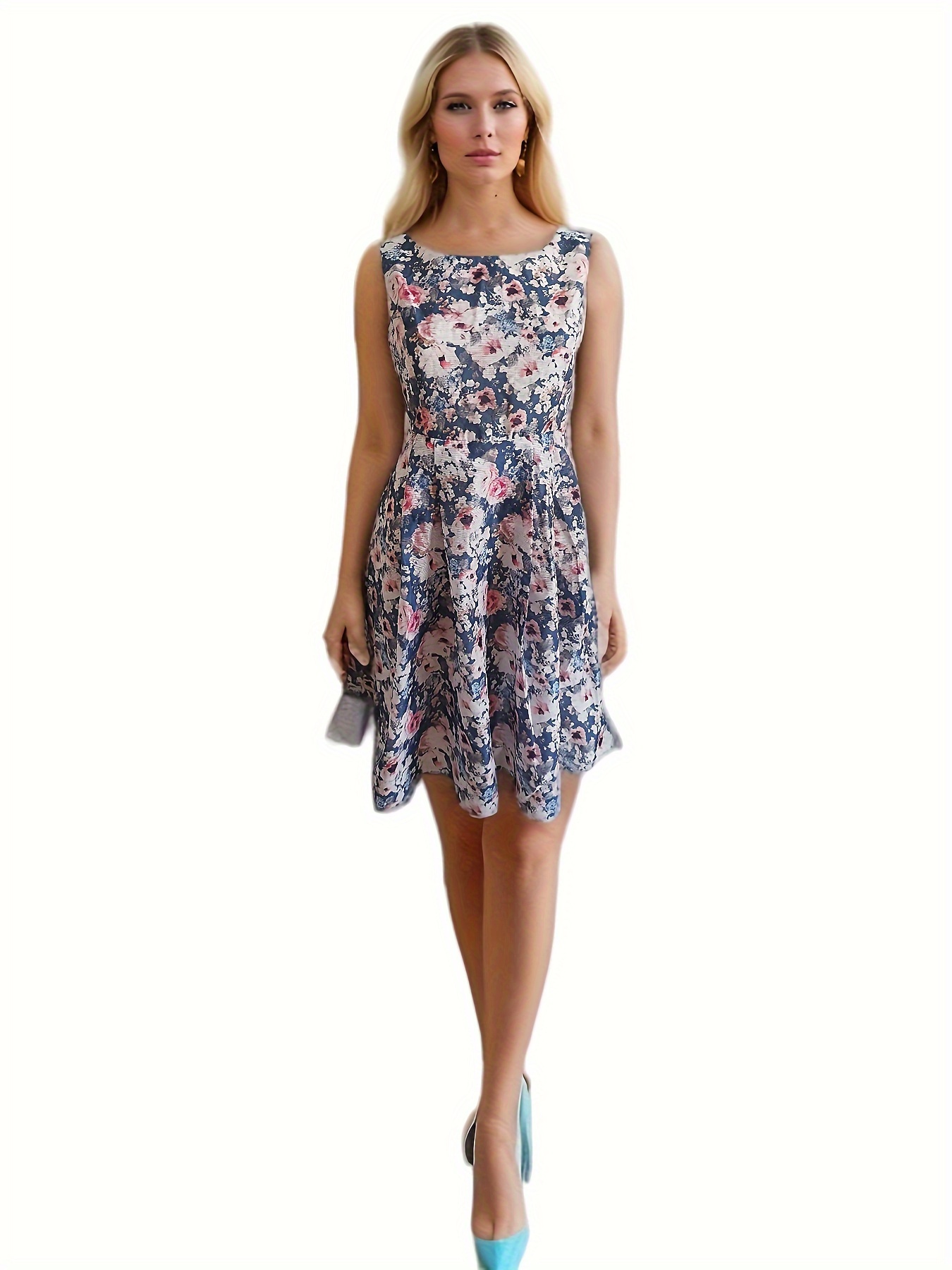 vintage floral print tank dress casual sleeveless midi dress womens clothing
