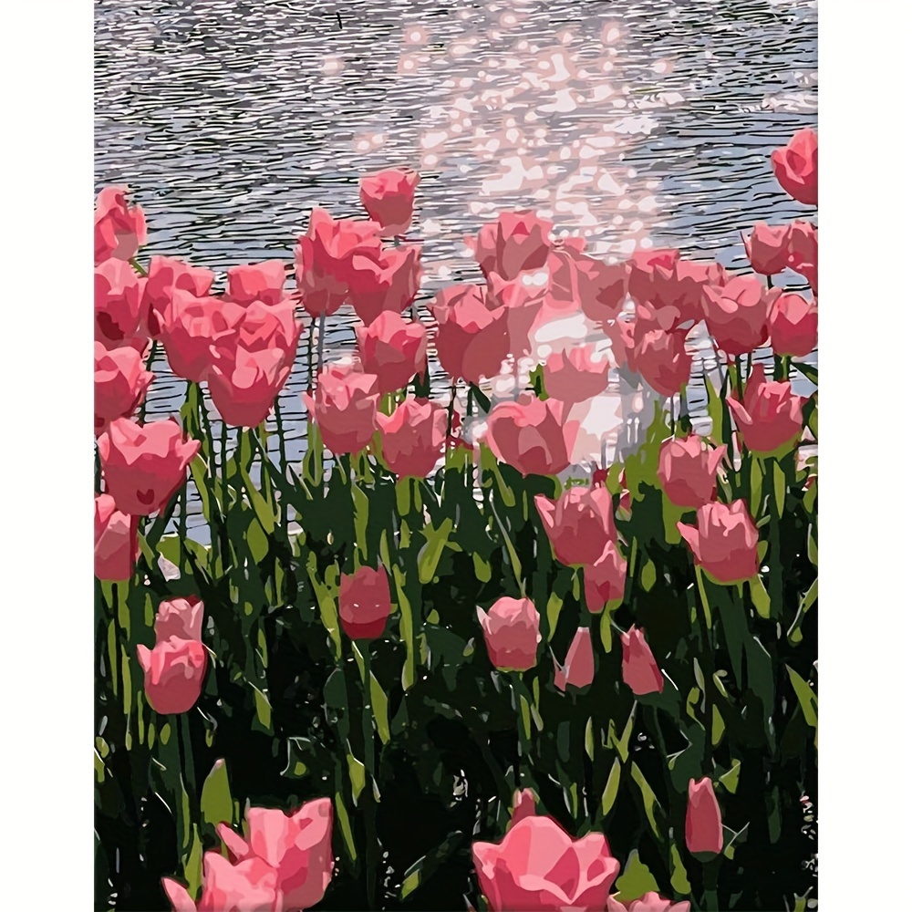 

Tulip Diamond Painting Kits By The River, Flower 5d Bright Diamond Painting Set, Home Wall Decoration Painting Diy