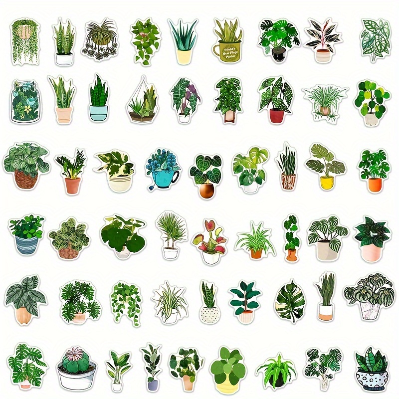 50pcs Fashion Green Plant Stickers Luggage Notebook Water Cup