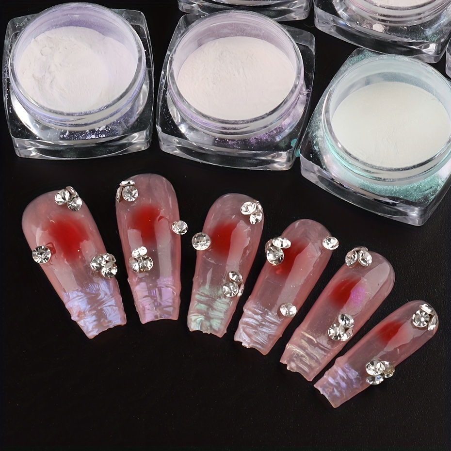 White Pearl Nail Chrome Powder Pearlescent White Nail Art - Temu