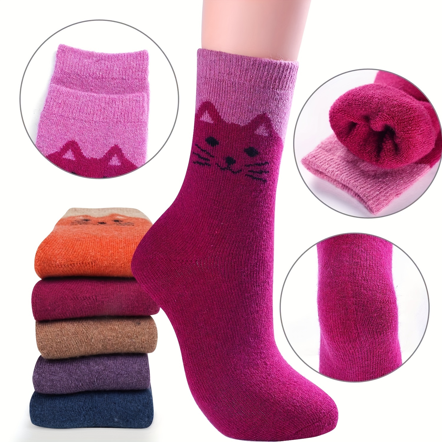 5 Pares Calcetines Estampado Gato Dibujos Animados Cómodos - Temu