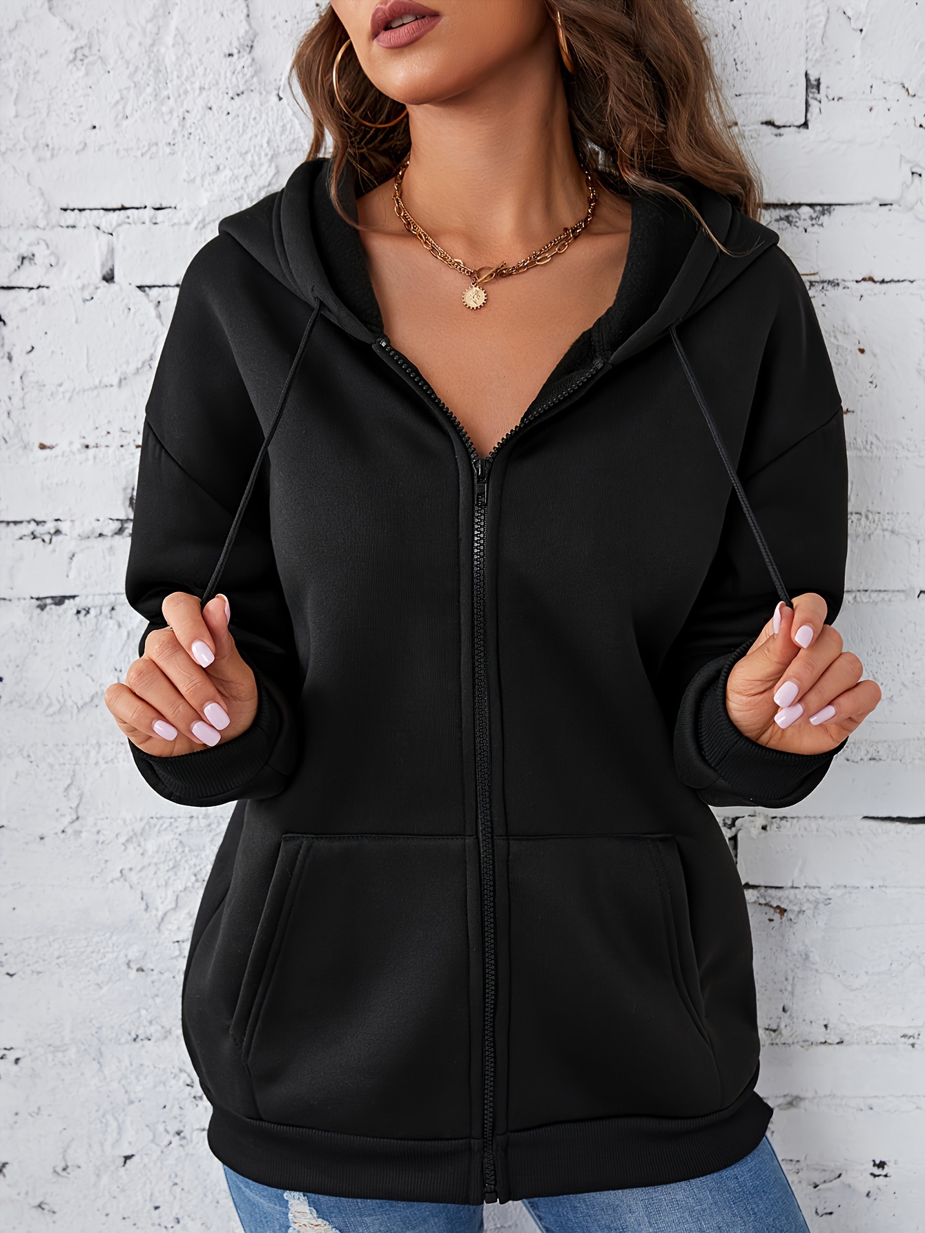 Women Long Sleeve Fleece Hooded Sweatshirt Zip Up Jacket Hoodie