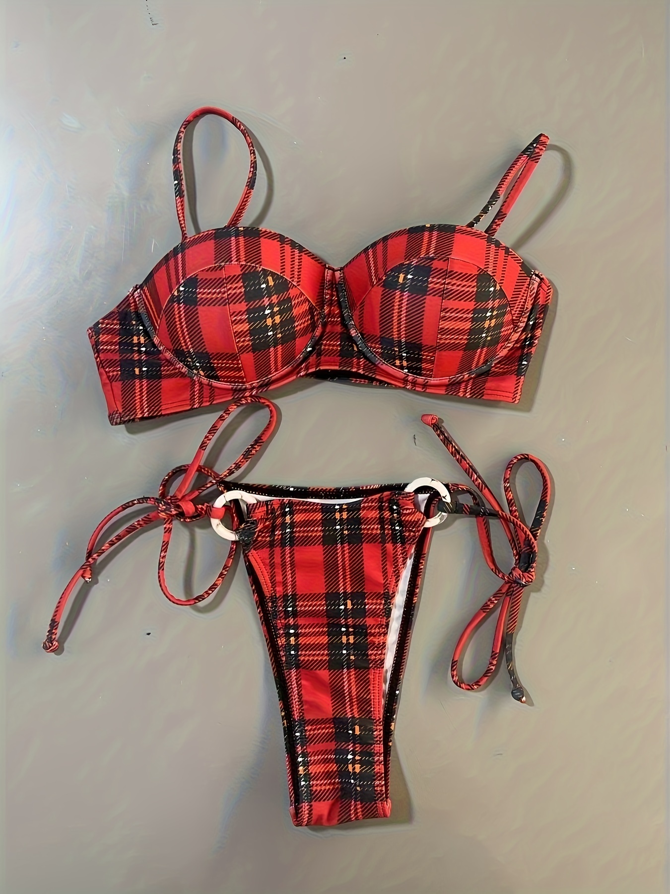 Holiday Preppy Plaid Tied Up String Thong- Red