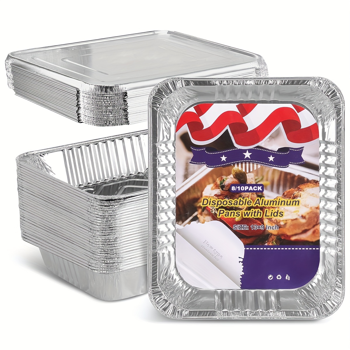 50 Pack Small Aluminum Pans with Lids, 1lb Capacity Disposable Foil Pans, Aluminum Food Containers for Baking, Roasting, Meal Prep, 5.5 x 4.5 inch