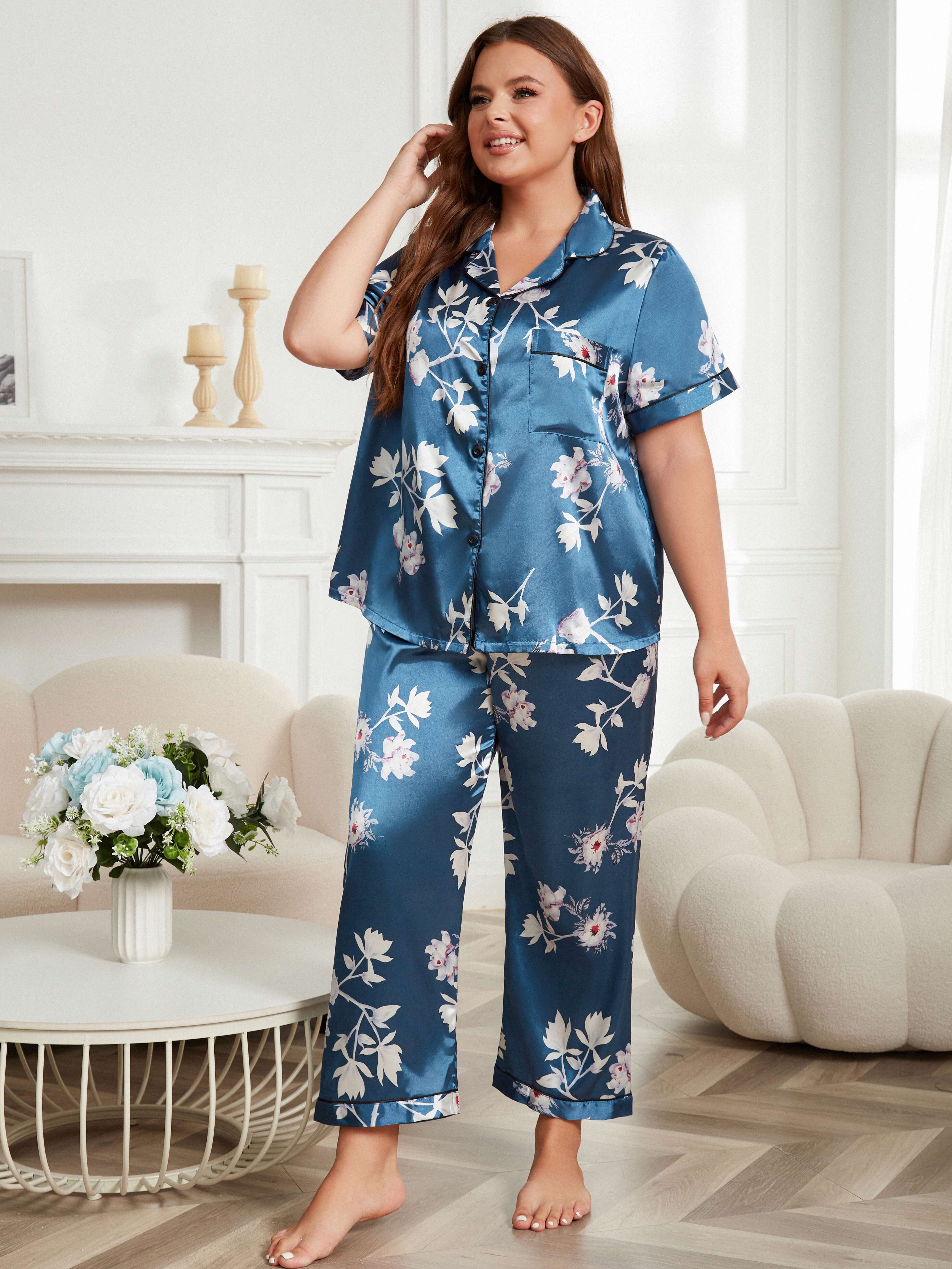 Short Sleeve Silk Pajamas Set for Women Silk Pajamas Set Plus Size