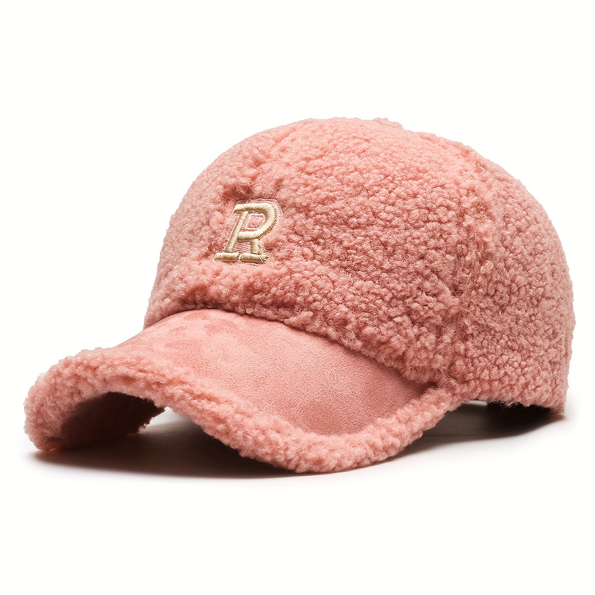 Cheap Classic Faux Fur Baseball Cap Letter R Embroidery Warm Plush Dad Hat  Breathable Adjustable Winter Sun Hats For Women Outdoor