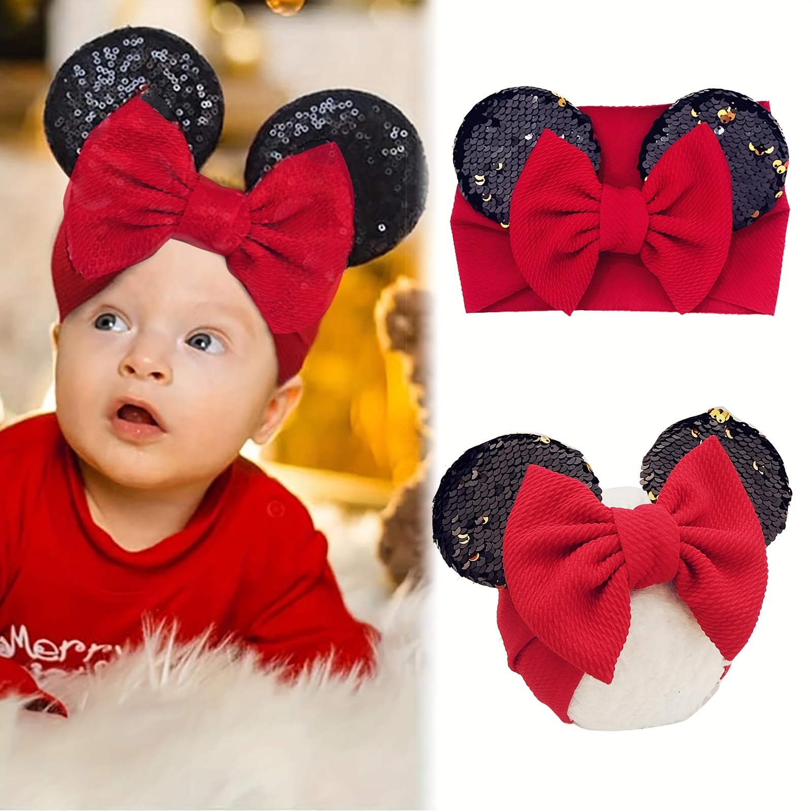 1pc bébé mignon oreille noué Turban Sequin Bow Costume - Temu France