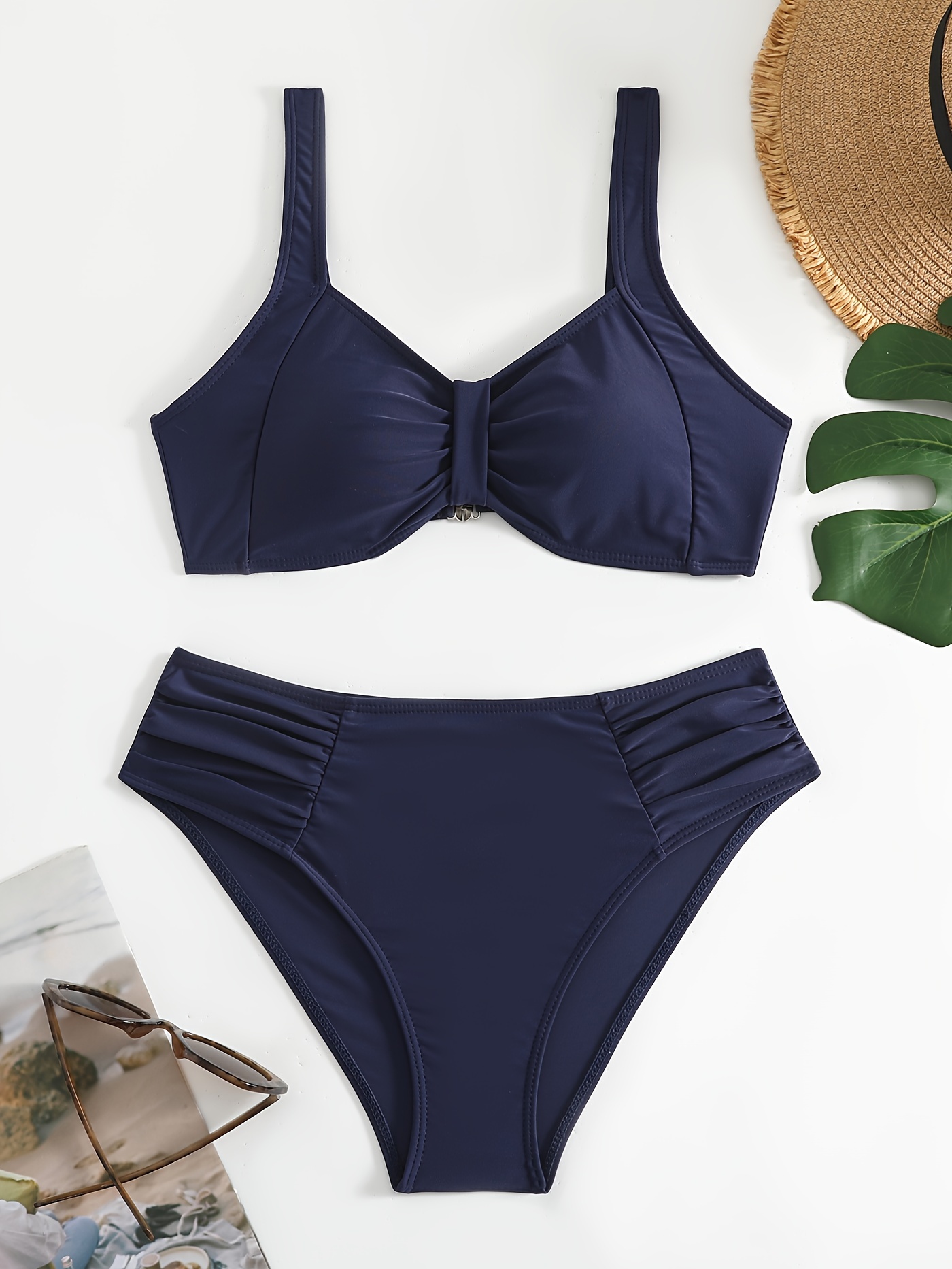 Ruched High Waist Bikini Bottom in Ocean Navy