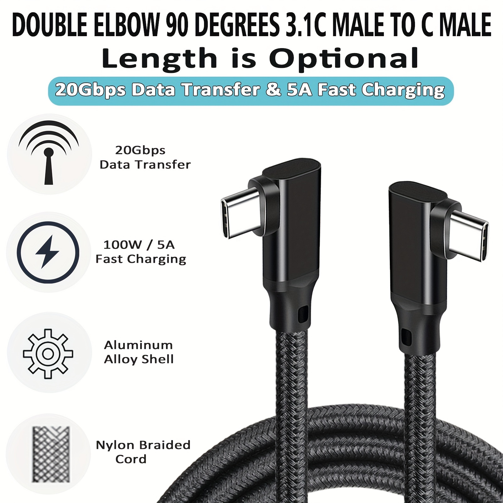 Double Type C Data Cable 100w 5a Fast Charging Type-c To Type-c