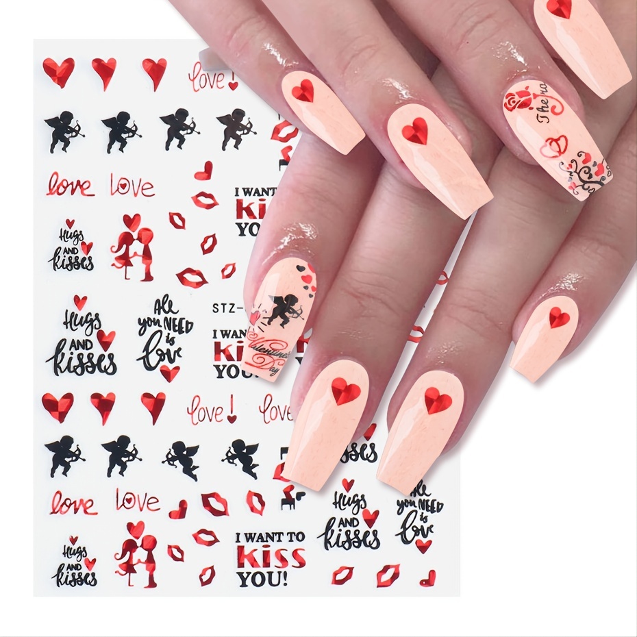 Valentine Nail Art Stickers Lover Heart Designs Nail Decals Cartoon  Manicures US
