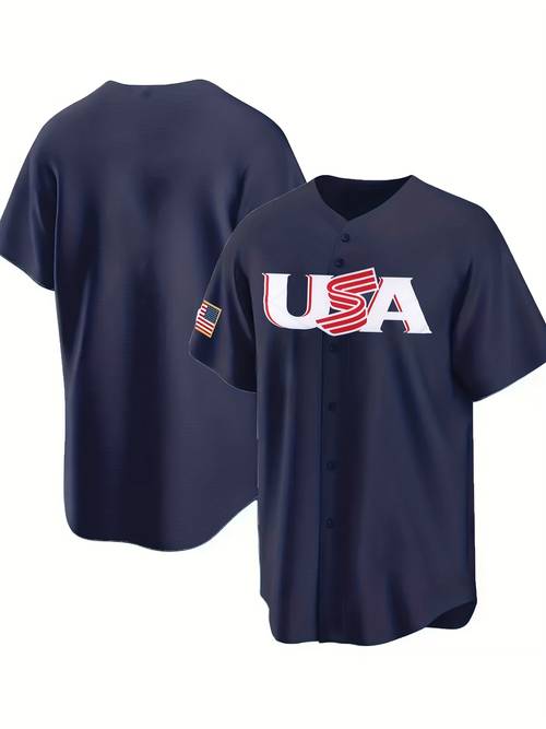 mens usa baseball jersey button up slightly stretch breathable short sleeve uniform baseball shirt for training competition