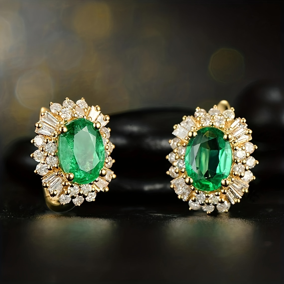 TEMU Exquisite Green Hoop Earrings Copper Jewelry Embellished With Shiny Synthetic Gems Elegant Banquet Party Earrings