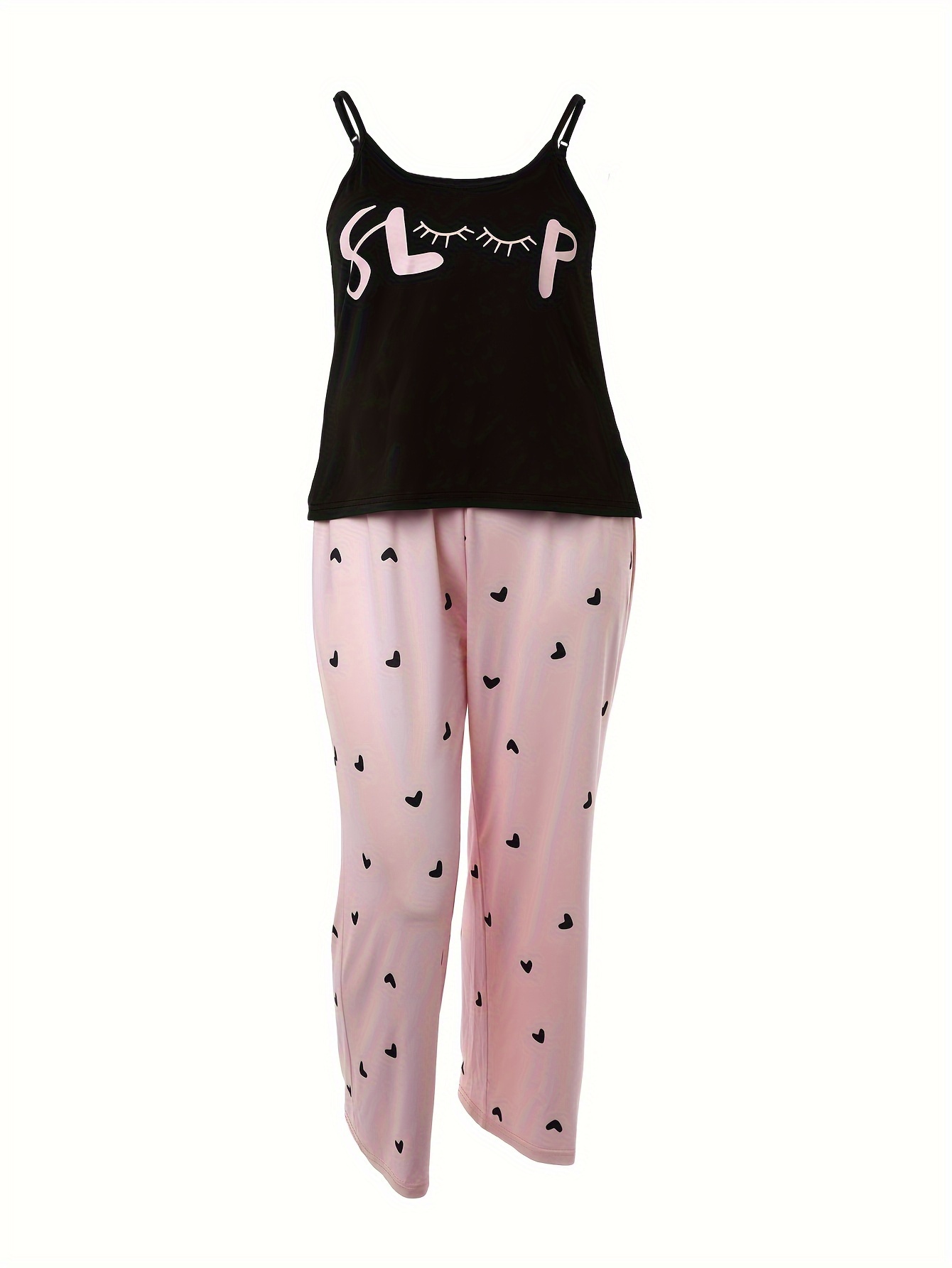 Plus Size Cute Pajamas Set Women's Plus Eyelash Letter Heart - Temu Canada