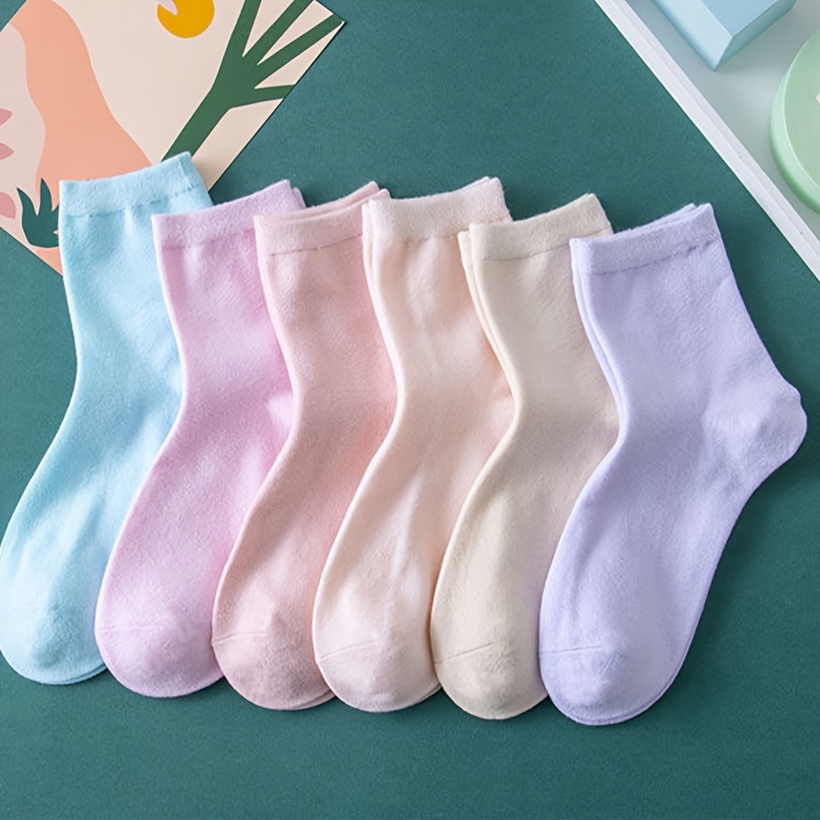 

3/6 Pairs Candy Colored Socks, Casual & Breathable All-match Mid Tube Socks, Women's Stockings & Hosiery