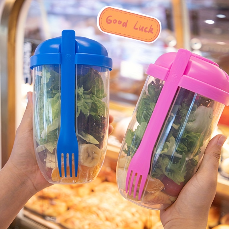 Salad Shaker Cup With Fork, Plastic Salad Container For Outdoor Picnic And  Camping, Kitchen Supplies - Temu