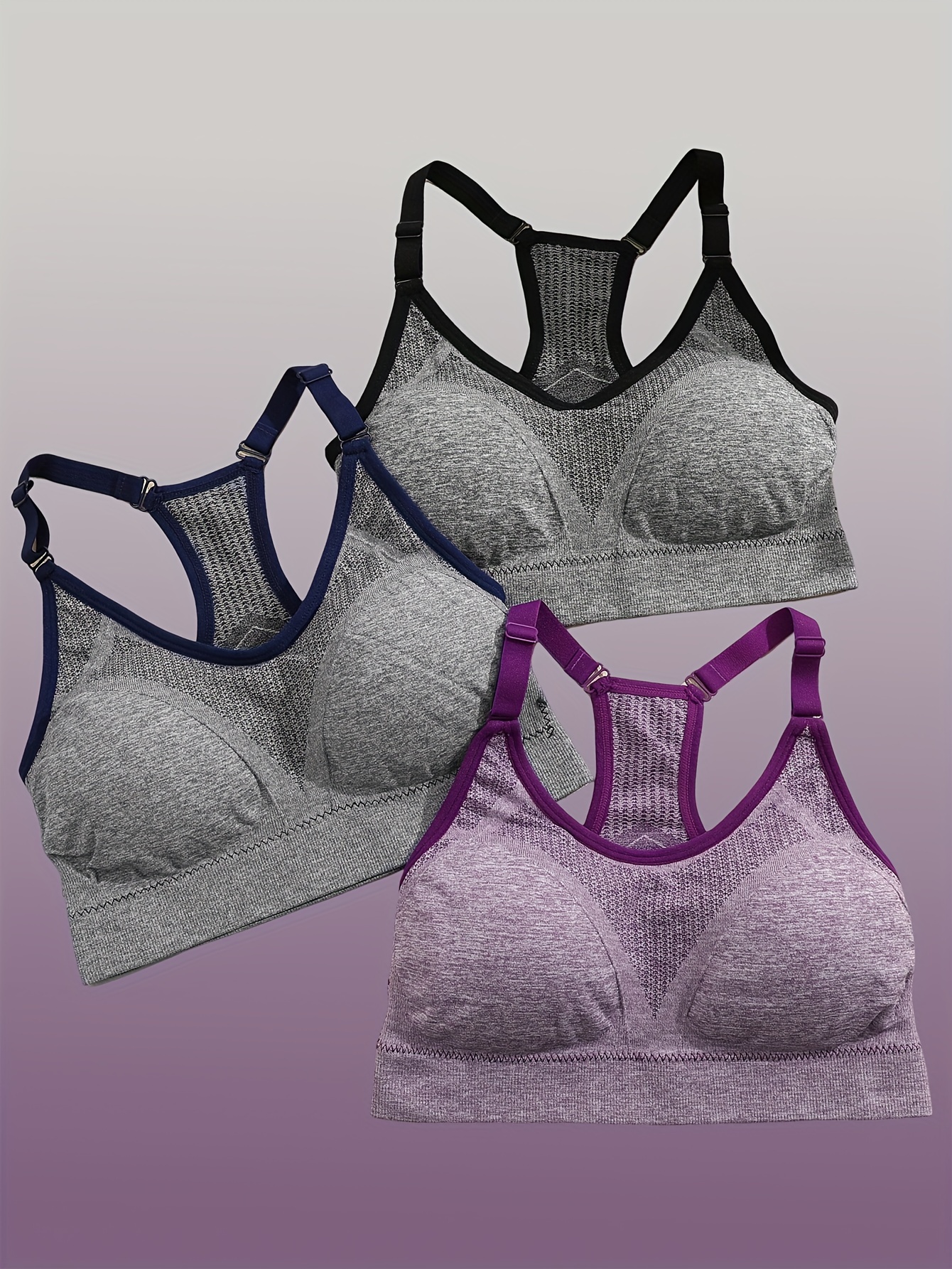 3pcs Wireless Sports Bras Push Up Running Workout Bra Women's Lingerie