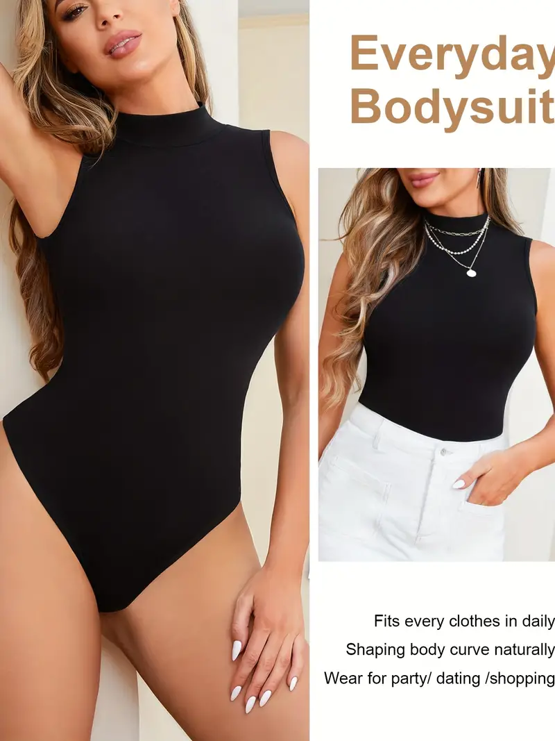 Seamless Solid Shaping Bodysuit Sleeveless Tummy Control - Temu