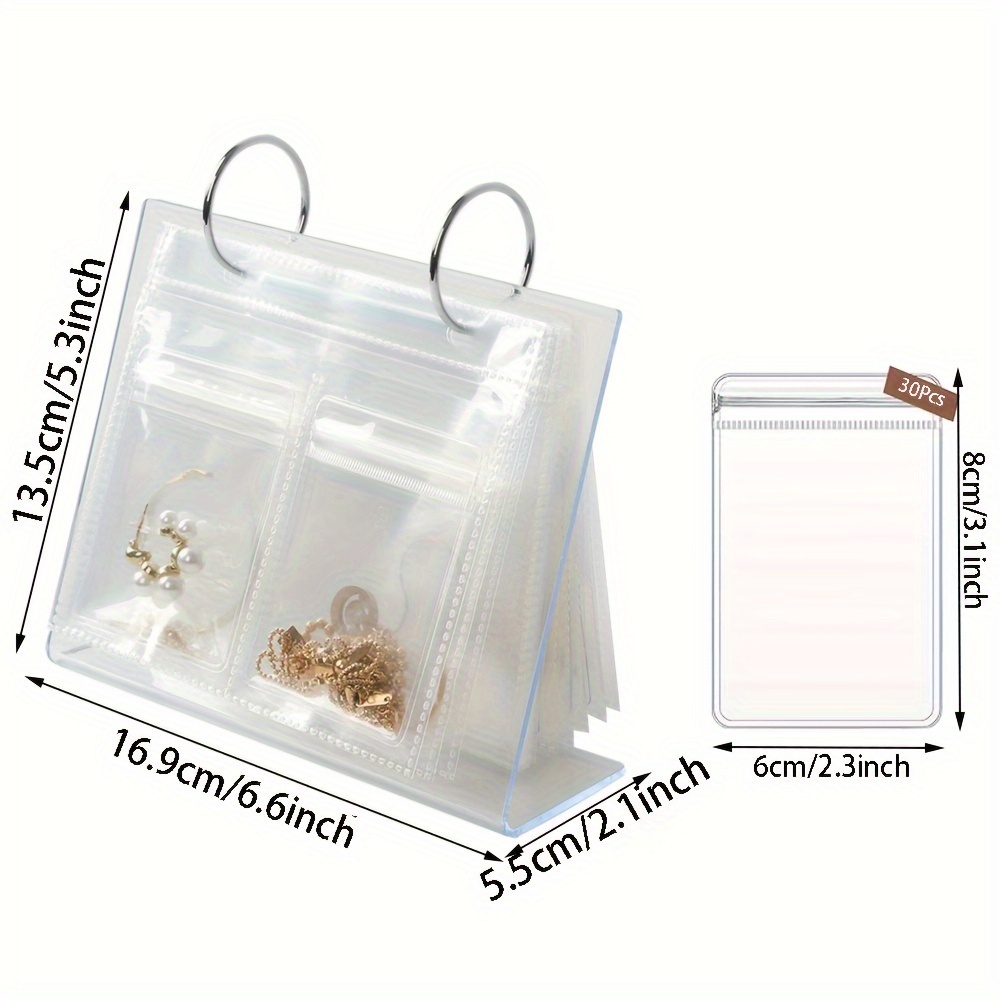 1pc Clear Plastic Jewelry Storage Rack With 30 Pockets, Portable Dustproof  Bracelet Storage Bag For Earrings, Necklaces, Household Storage Organizer F