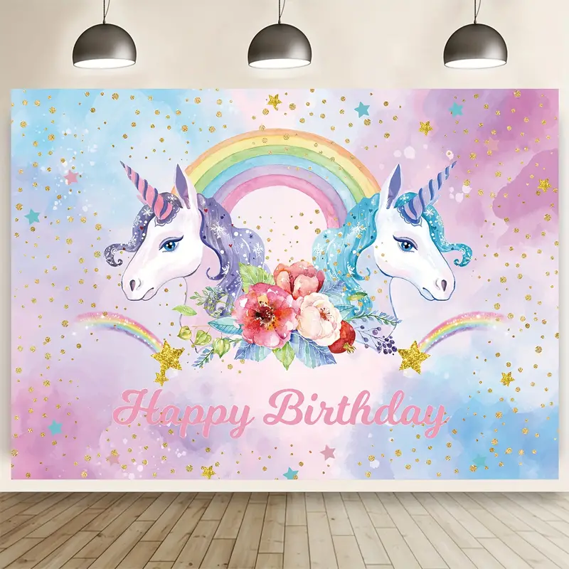 Rainbow Unicorn Background Girls Unicorn Party Decoration - Temu