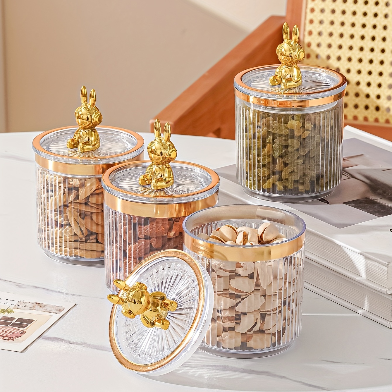 Glass Mason Clear Jar Honey Storage Jar Sugar Container Storage Canister  Decorative Glass Jar With Golden Metal Lid Brass Lid
