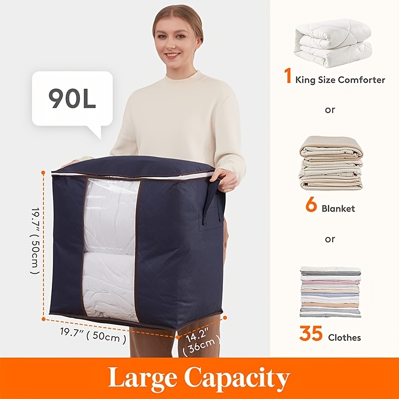 Portable 2Pcs Clothes Storage Bag 90L Large Capacity - Blue in 2023