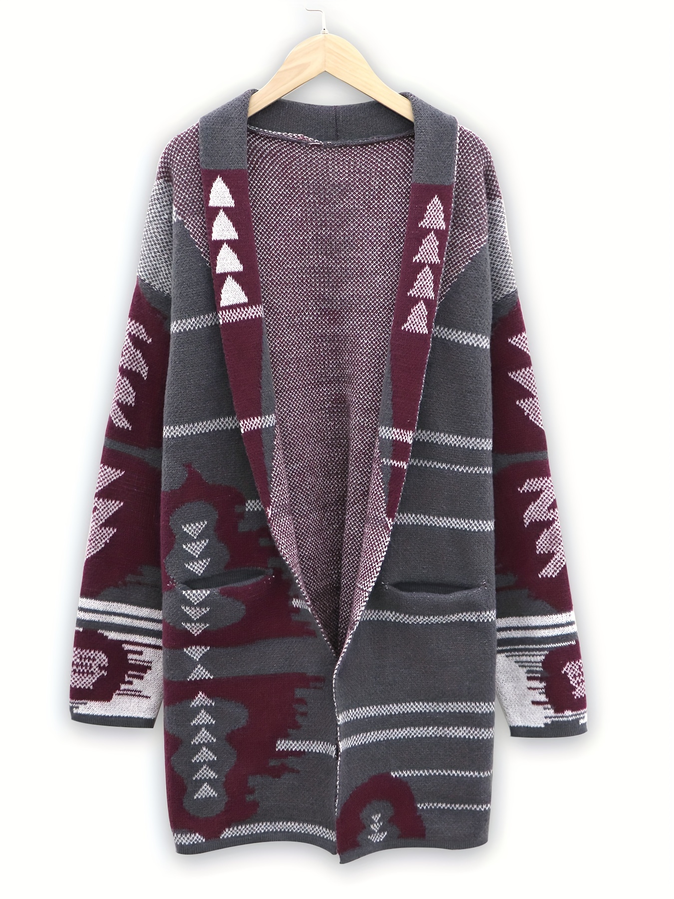 tribal pattern open front knit cardigan casual long sleeve Temu