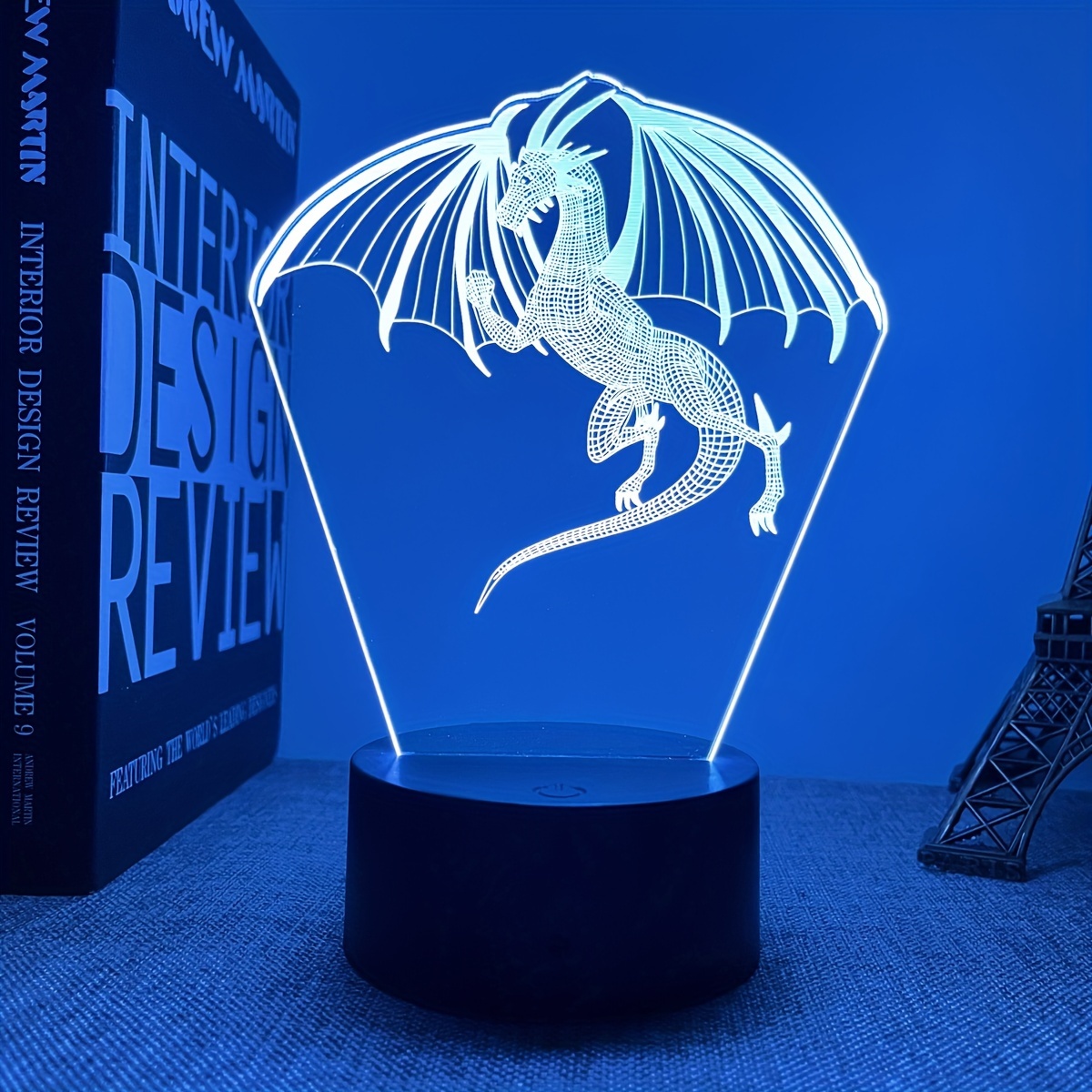 Lampe de nuit rechargeable 3d imprimée en forme de dragon cracheur de feu