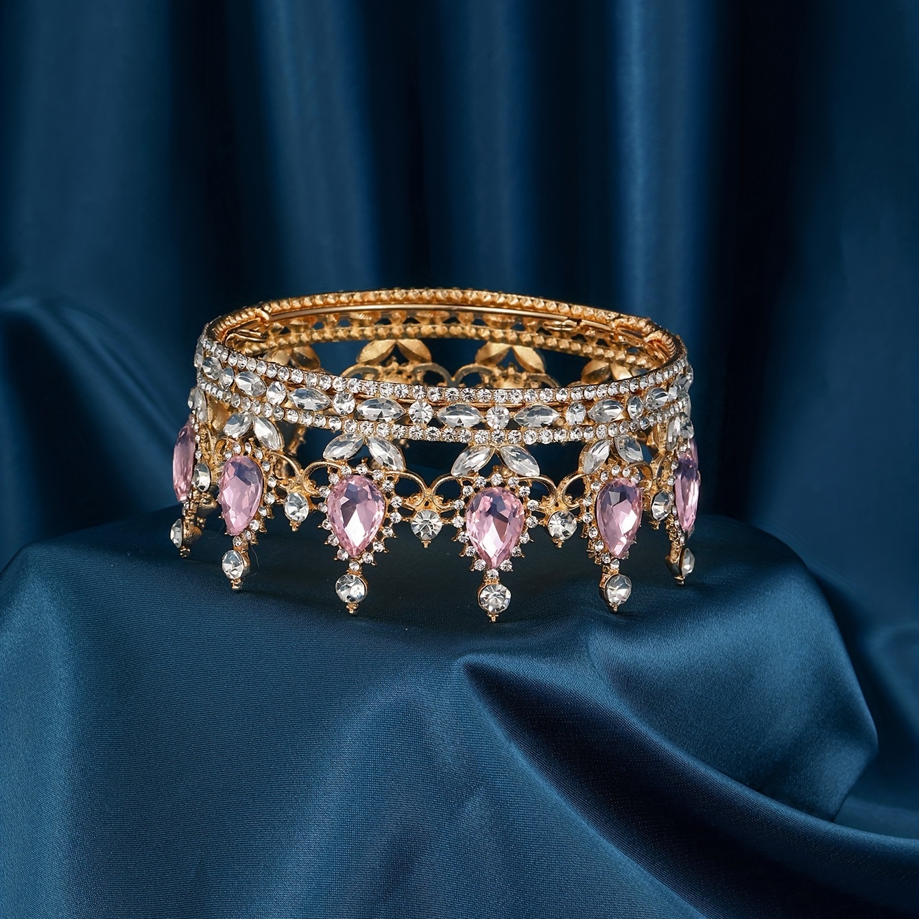 1pc Corona Metal Piedra Preciosa Rosa Amuleto Noble Banquete - Temu