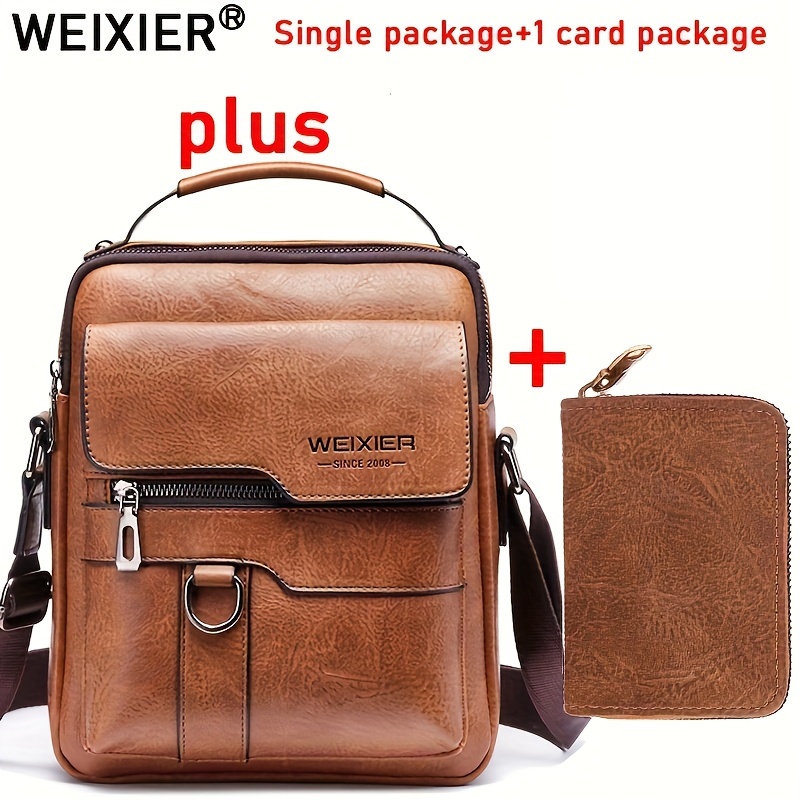 Weixier Cross Body Bag, Men's Shoulder Bag Vintage Leather Vertical Hand  Business Men's Casual Leather Bag Satchel Bag For Men Gift For Father  /anniversary - Temu