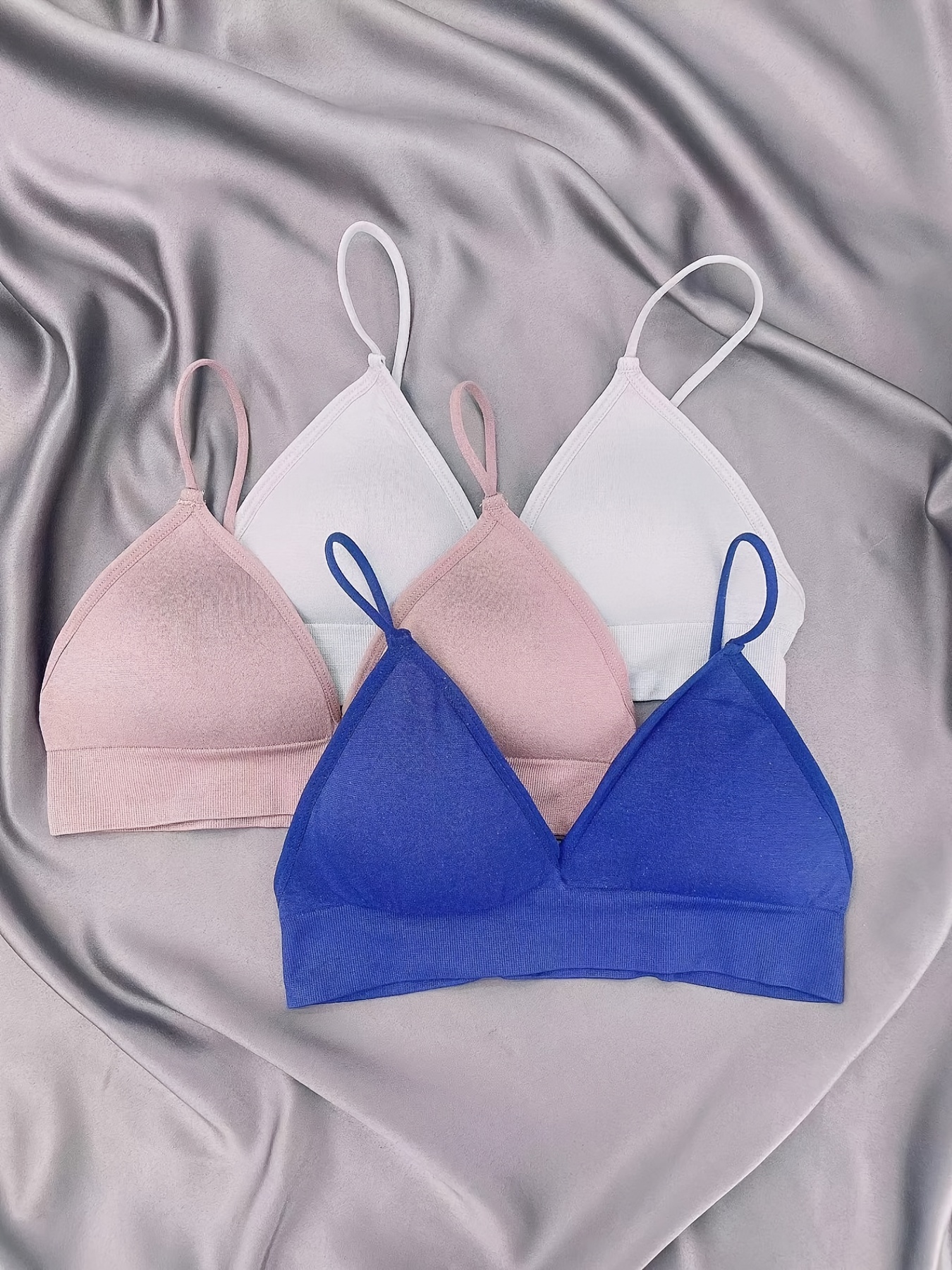 3pcs Backless Thin Strap Triangle Cup Bras, Casual & Seamless Bottoming  Bras, Women's Lingerie & Underwear