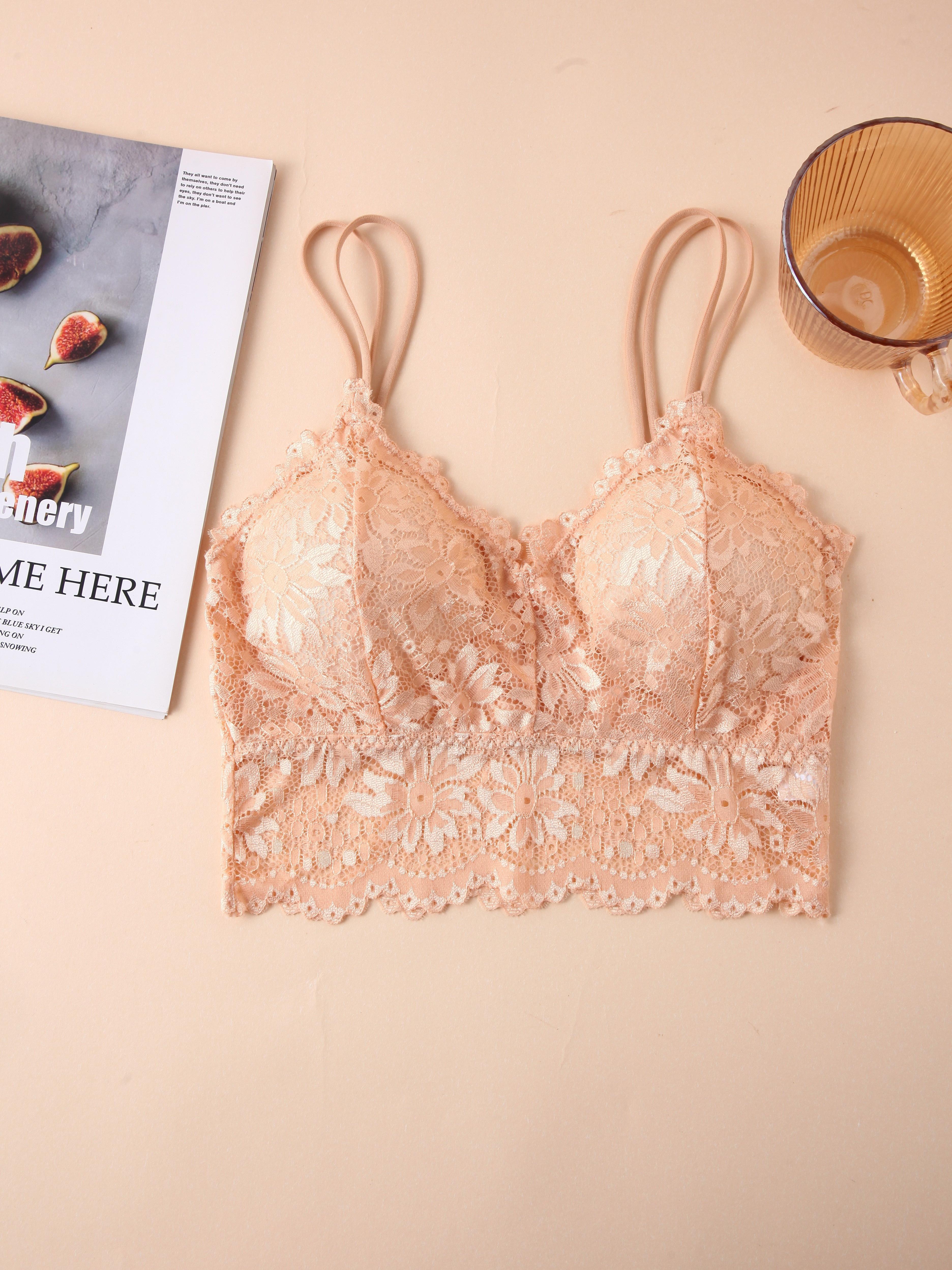 Contrast Lace Wireless Bra Comfy Breathable Double Straps - Temu Canada