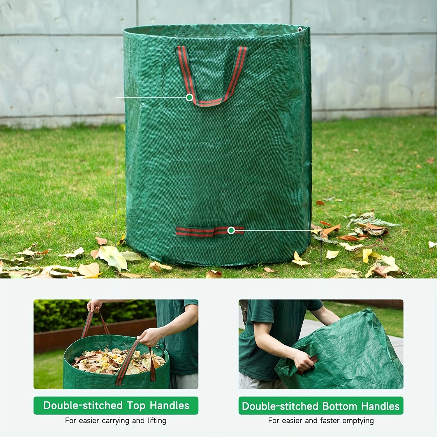 Reusable Yard Waste Bags/Lawn Bags/Leaf Bags, Collapsible Garden Bag, Pop  Up Garden Bag, Heavy Duty Woven Polypropylene Bag, Double Bottom Design