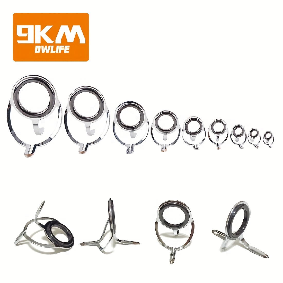 9KM Fishing Rod Guides Casting 9Pcs 4mm~28mm Stainless Steel Rod Repair Kit  Freshwater Spinning For Fishing Rod Building Components