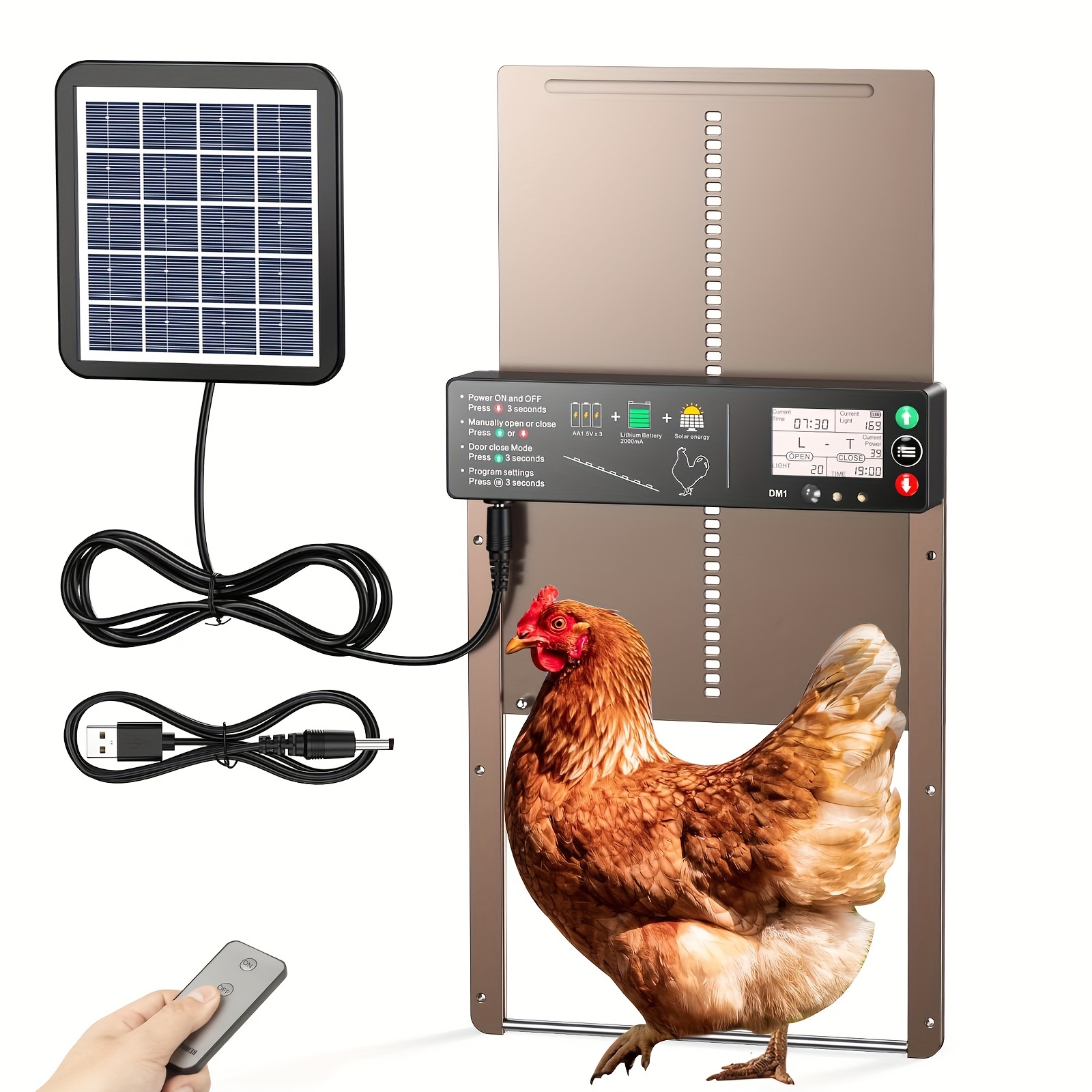 1pc Porta Automatica Per Pollaio Alimentata A Energia Solare Con Timer E  Sensore Di Luce, Porta Automatica Per Pollaio Elettrica Con Design