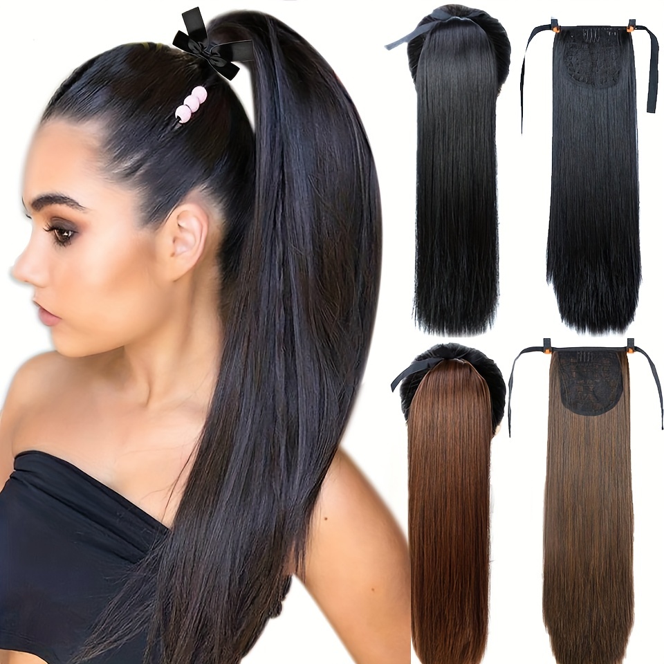 55 88 Cm Long Straight Ponytail Extensions Natural Look Hair Extensions