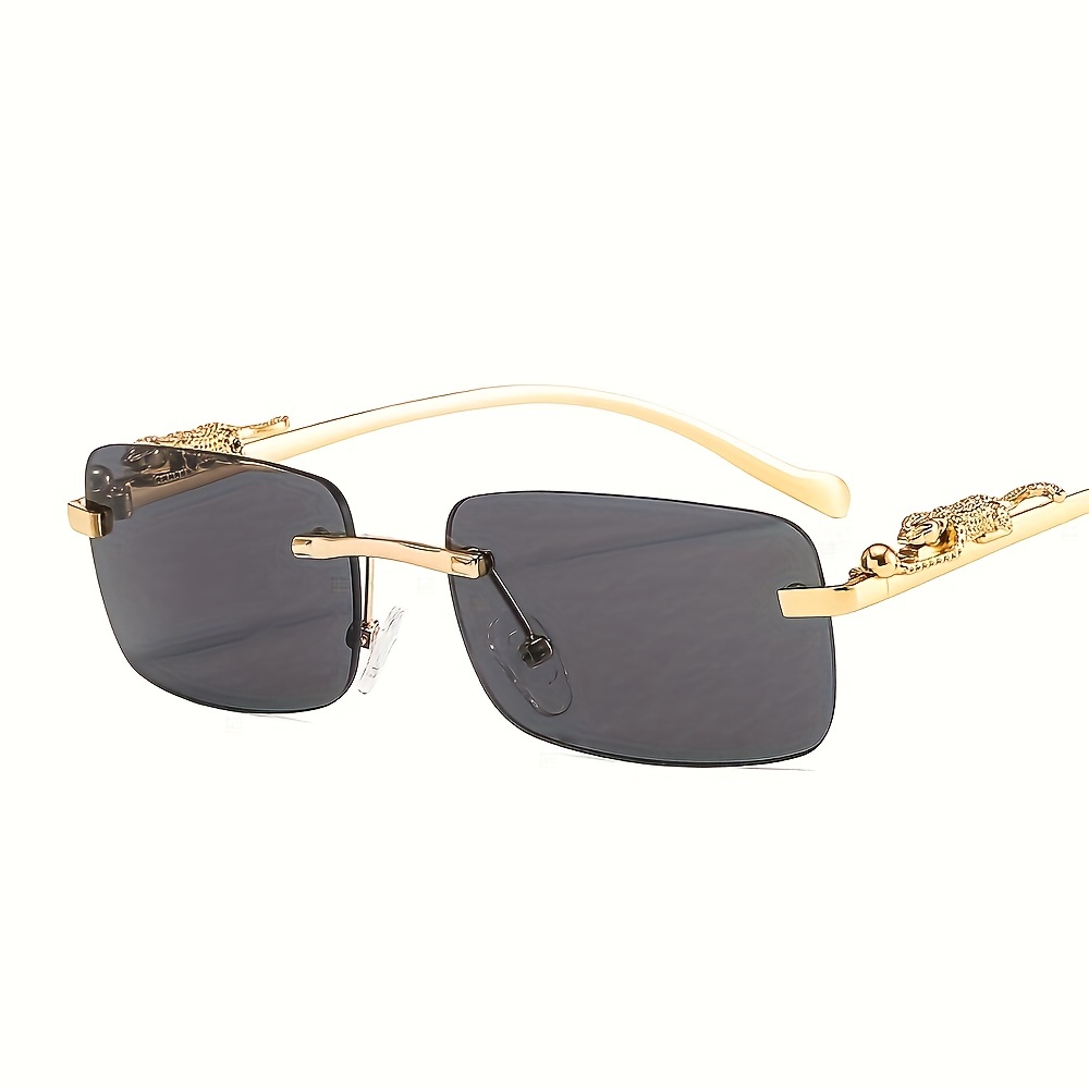 Gradient Tint Rectangular Golden Frame Rimless Sunglasses Vintage