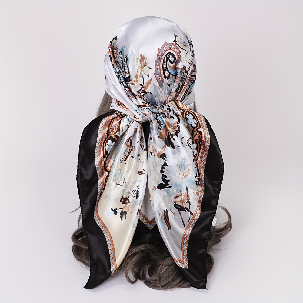 Women's Retro Print Imitation Silk Large Square Head Scarves