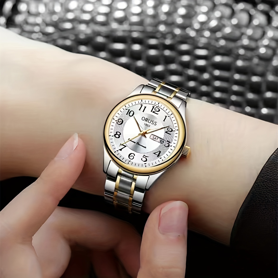 

Casual Luminous Quartz Watch Ladies Textured Dial Calendar Analog Water Resist Wristwatch For Daily Life Travel Date Watch
