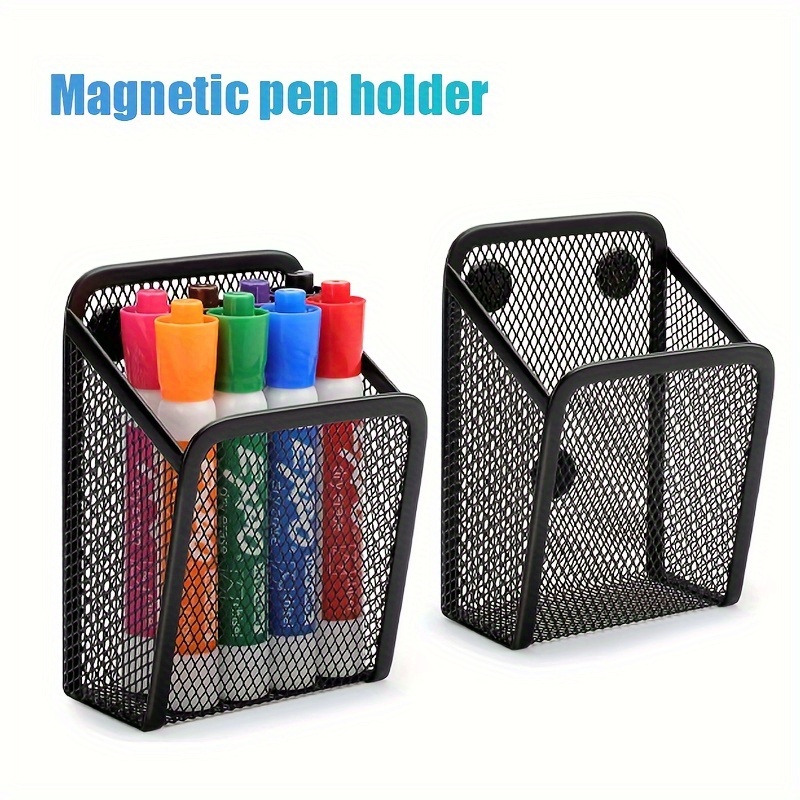 

Upgrade Your Organization Game: Magnetic Pencil Holder - Extra Strong Magnets & Mesh Design Perfect For Whiteboard, Refrigerator & Locker Accessories (1 Basket, 2 Packs Black)