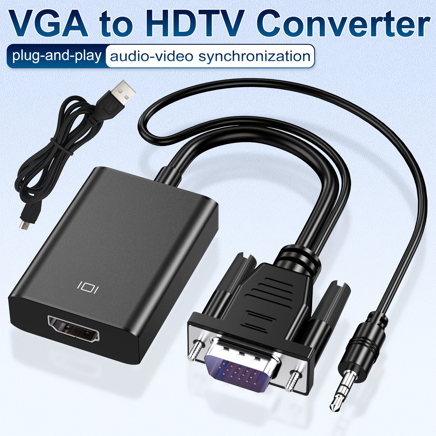 Adaptador VGA a HDMI para conectar computadora portátil con interfaz VGA  tradicional, monitor o proyector de PC a HDMI, convertidor VGA macho a HDMI