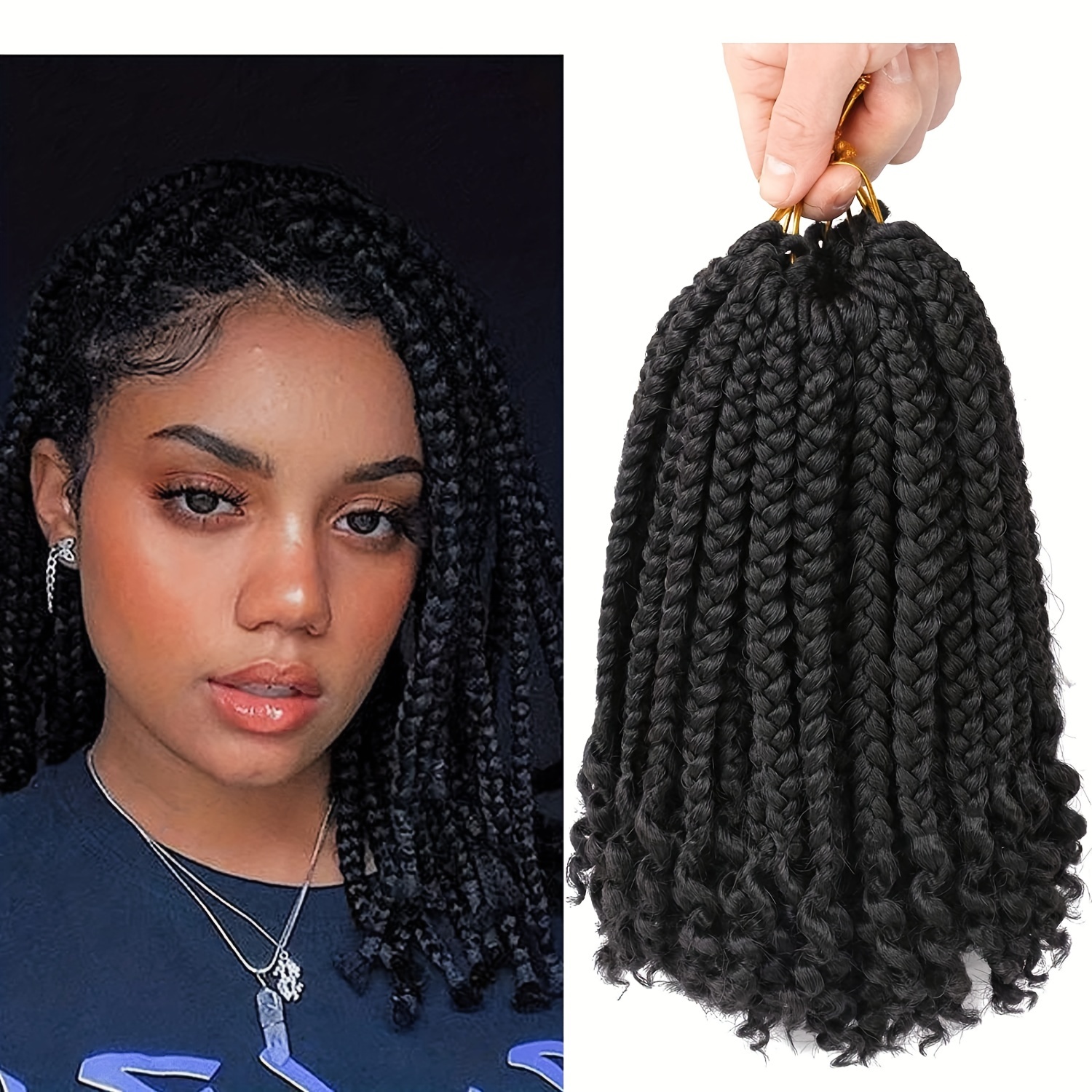 Short Crochet Box Braids With Curly End Pre Stretched 14Inch Brown
