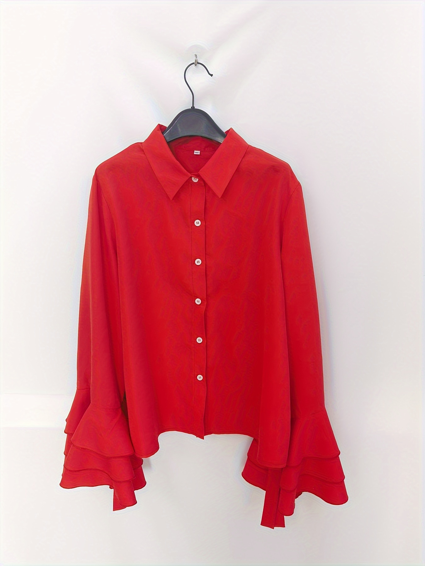 Unique Bargains Women's Plus Size Blouse Vintage Layered Ruffle Casual  Peplum Top 2X Red