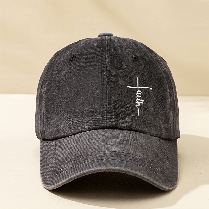 Faith Cross Embroidered Baseball Washed Distressed - Temu Canada