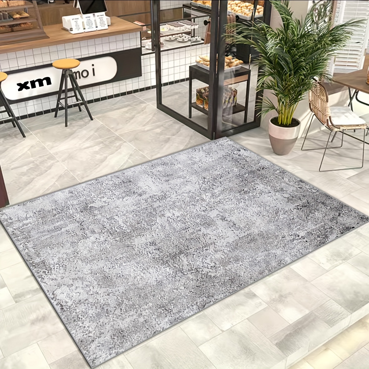 Tapis de Sol Moderne Gris Anti-dérapant pour Bureau, Terrasse et