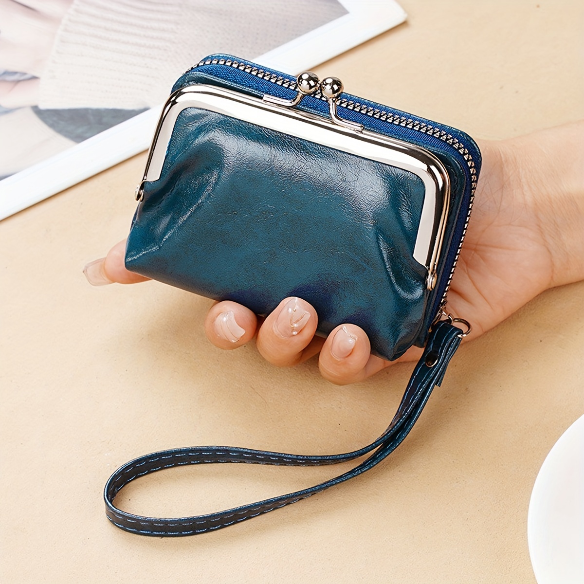 Dual Clasp Leather Coin Purse